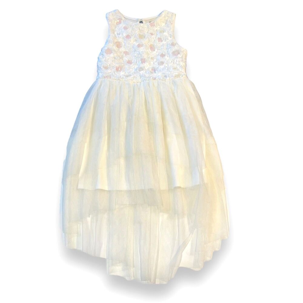 Pink and Violet Girls Formal Dress Sequin and Tulle White High Low Hem Size 10